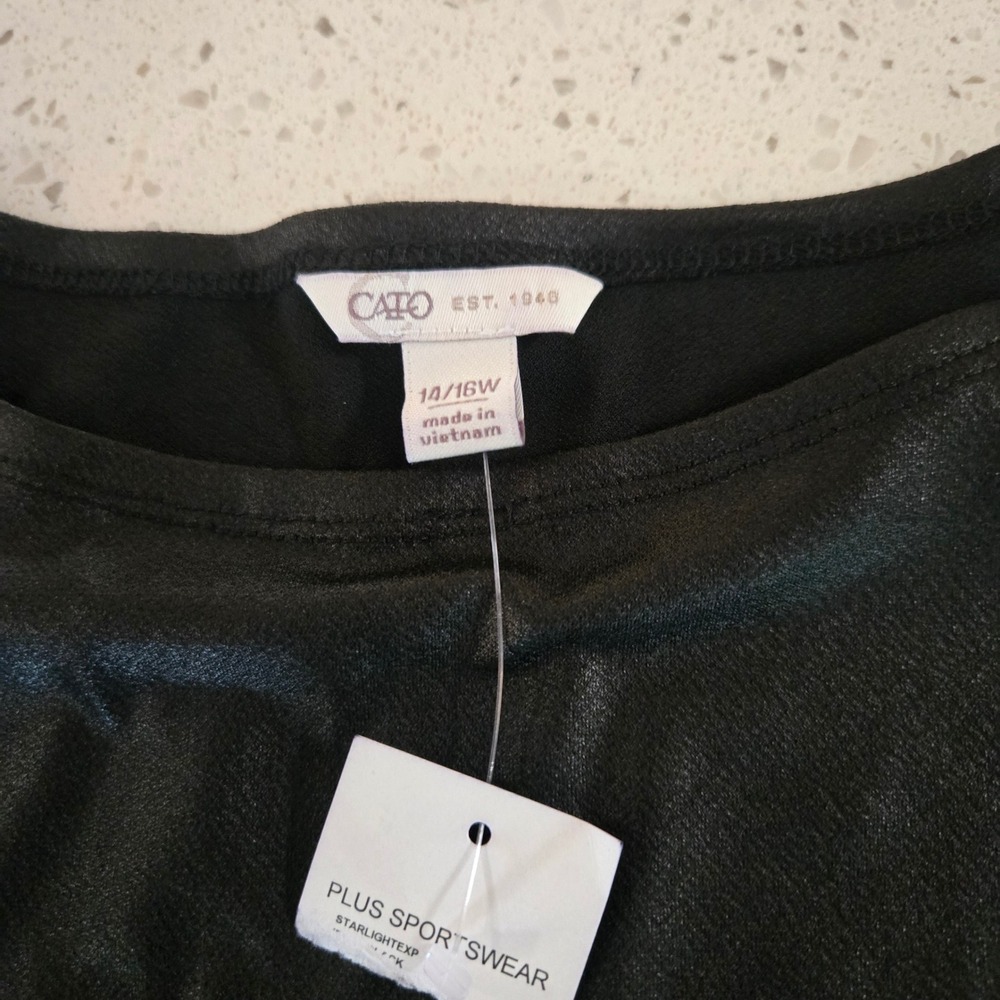Cato Blouse Womans 14 16 Faux Leather One Shoulder Cape Sleeve Top Black New - Picture 3 of 8